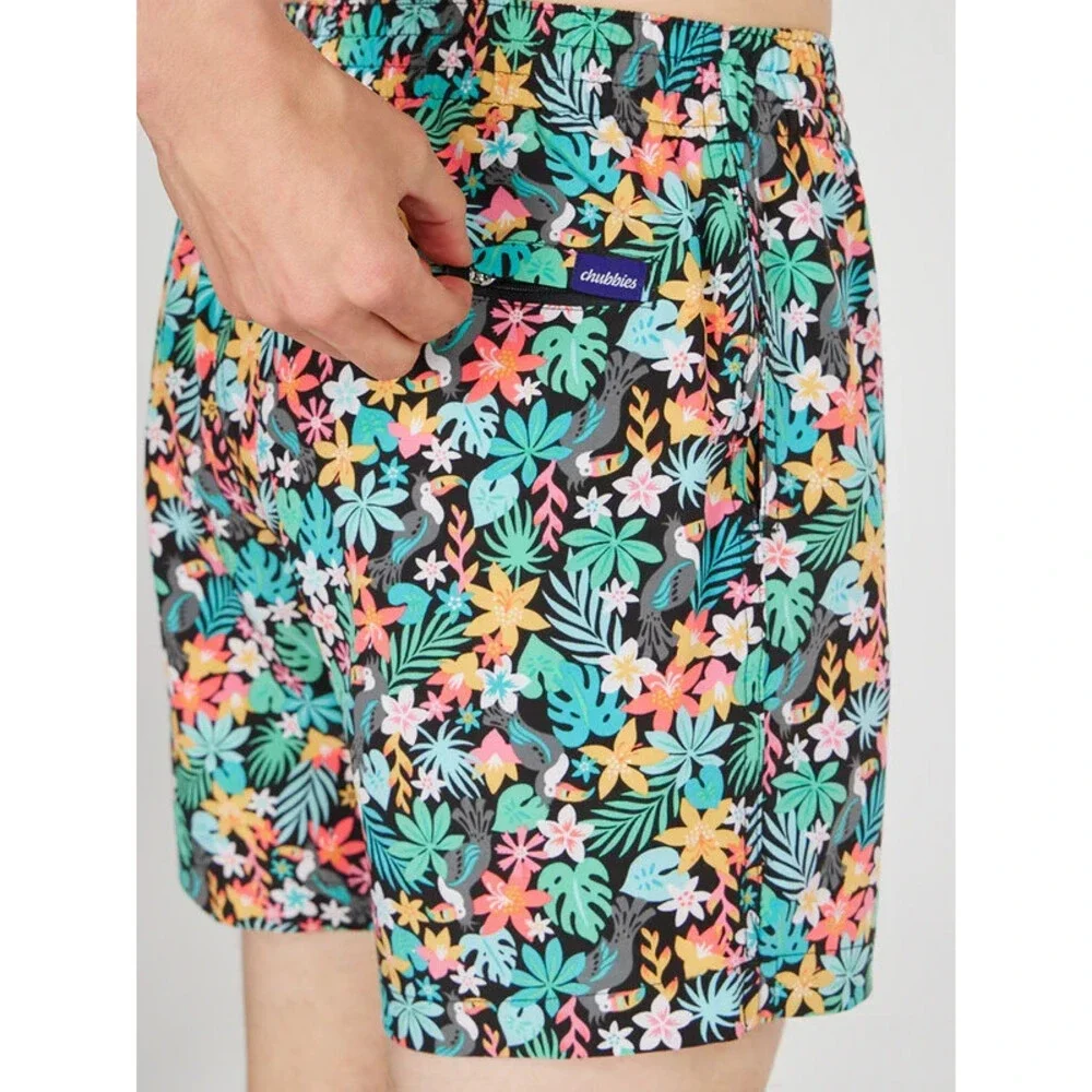 Chubbies The Bloomerangs Swim Trunk Men 2XL Black Floral Drawstring Waist FTS972